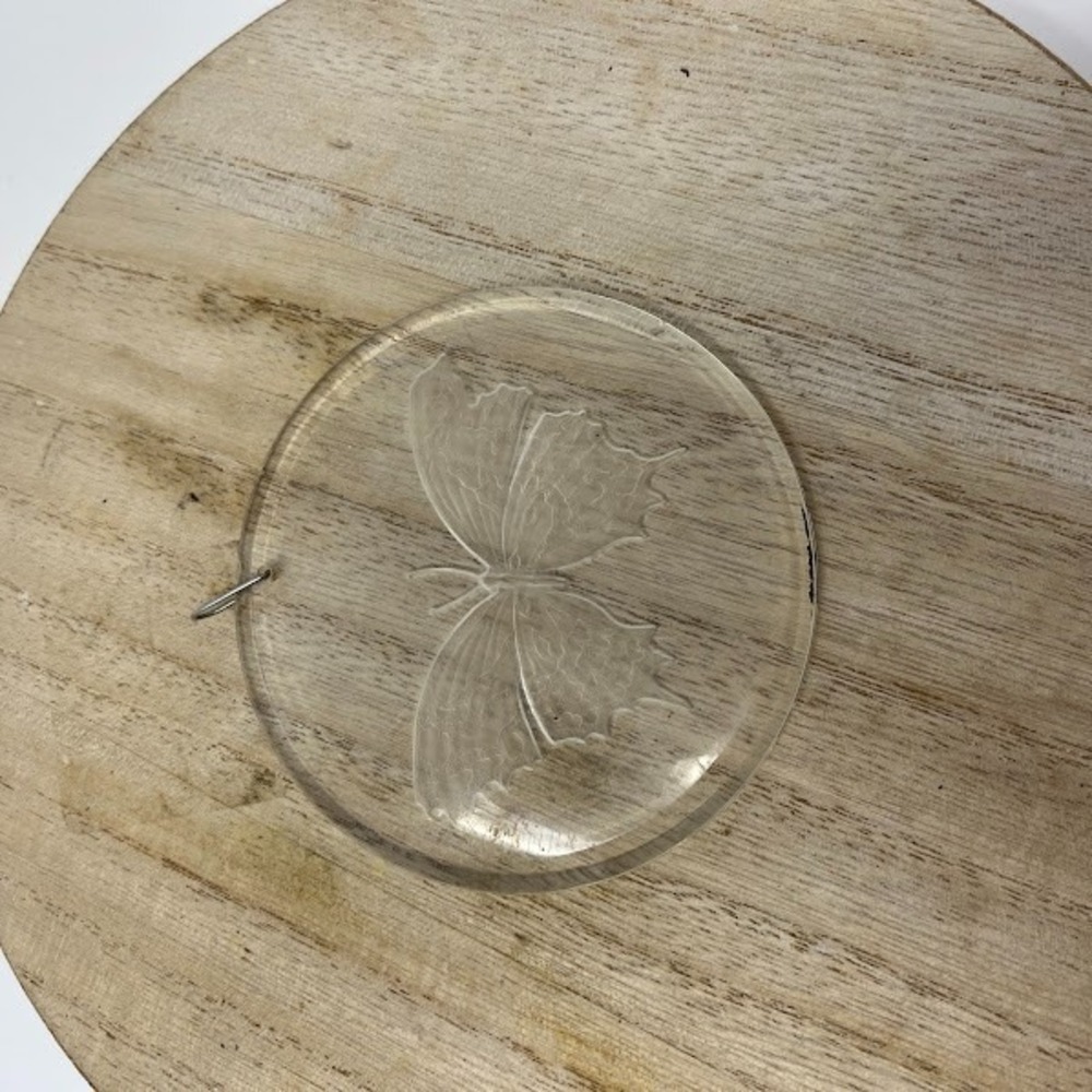 Etched Glass Butterfly Ornament – Clear Round Hanging Sun Catcher, Vintage Style - Picture 2 of 7